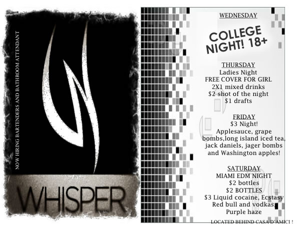 WIN a $50 Bar Tab to WHISPER @ KY’S – Friday Night  21+ TWEET @dubvLIVE to WIN!